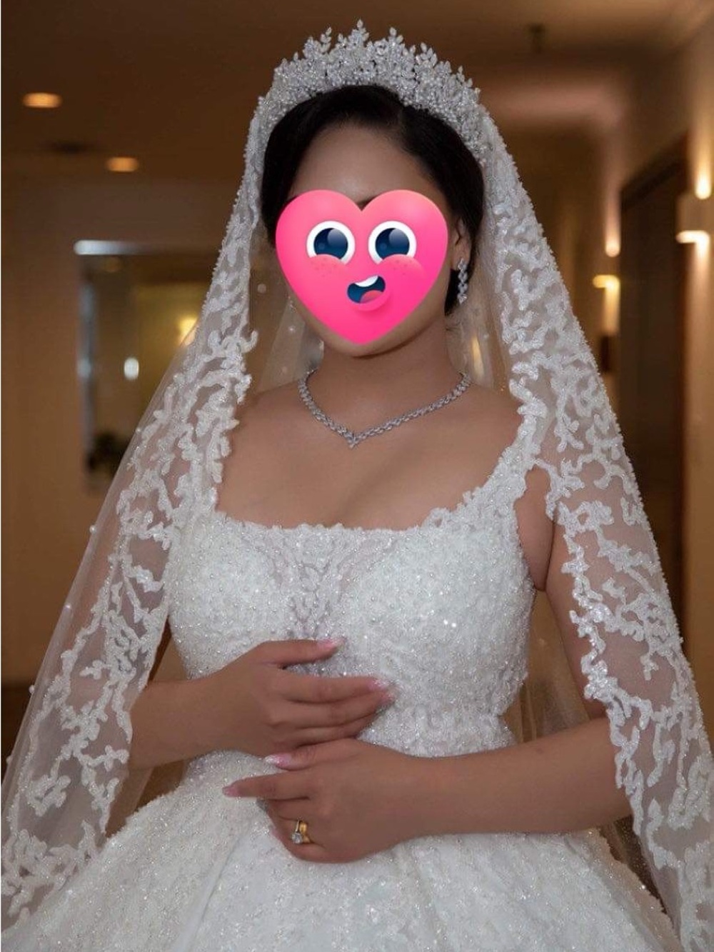 Elegant White Bridal Veil with Lace Appliqué